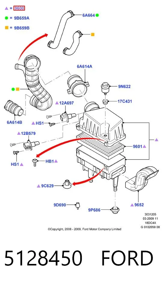 Caixa de filtro de ar 5128450 Ford