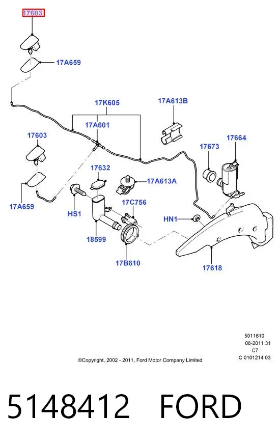 Injetor de fluido para lavador de pára-brisas 5148412 Ford