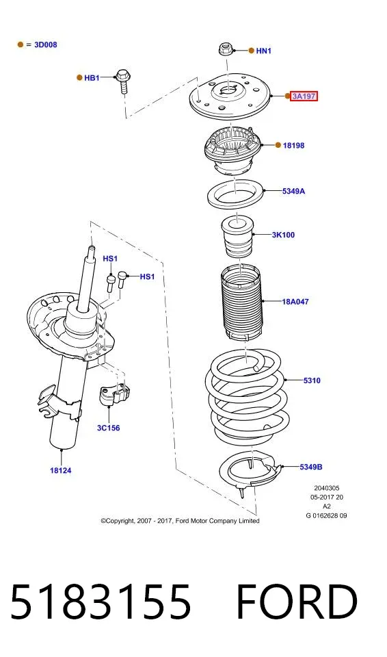 Suporte de amortecedor dianteiro 5183155 Ford