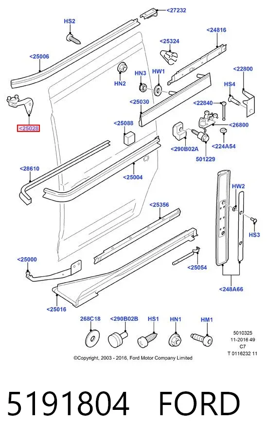 Rolo esquerdo superior da porta lateral (deslizante) 5191804 Ford