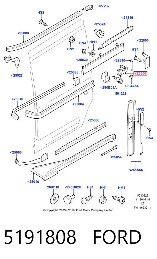 Rolo esquerdo central traseiro da porta lateral (deslizante) 5191808 Ford