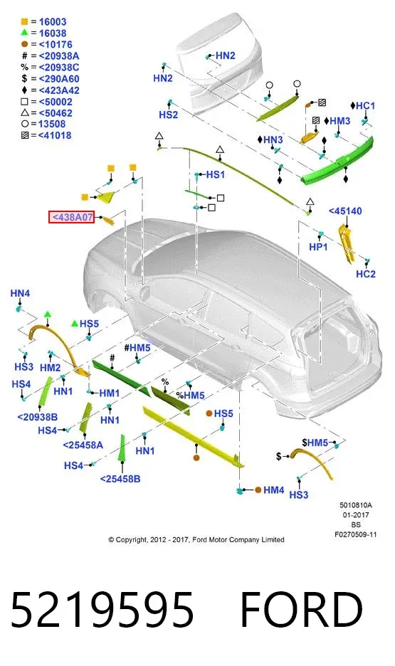 Moldura do pára-lama dianteiro direito 5219595 Ford