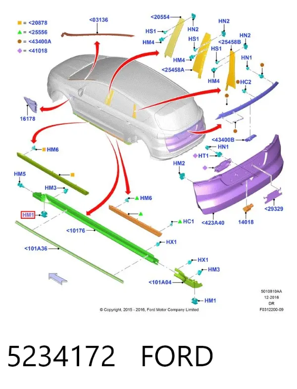 Cápsula (prendedor) de fixação de placas sobrepostas do acesso 5234172 Ford
