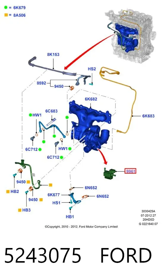 Válvula (atuador) de controlo de turbina 5243075 Ford