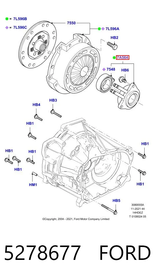 Cilindro de trabalho de embraiagem montado com rolamento de desengate 5278677 Ford