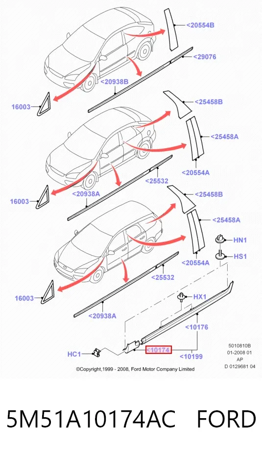 Placa sobreposta (moldura) externa dianteira direita de acesso 5M51A10174AC Ford