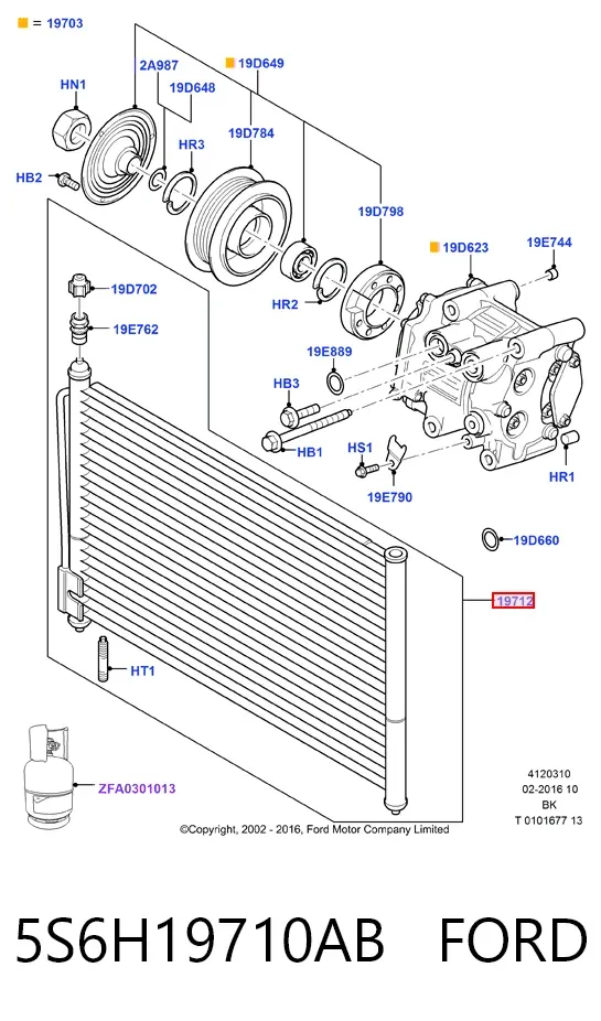 Radiador de aparelho de ar condicionado 5S6H19710AB Ford