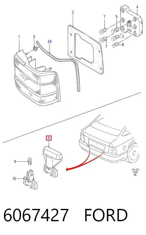 Lanterna da luz de fundo de matrícula traseira Ford Escort III