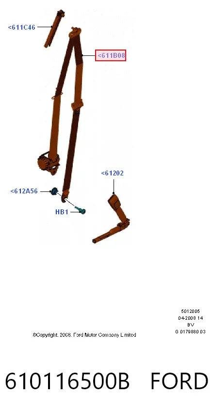 Correia de segurança dianteira direita 610116500B Ford