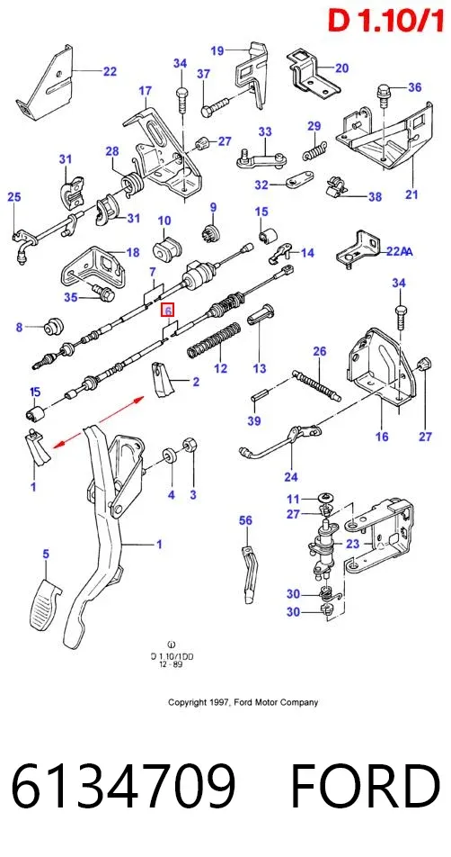 Cabo/pedal de gás (de acelerador) 6134709 Ford