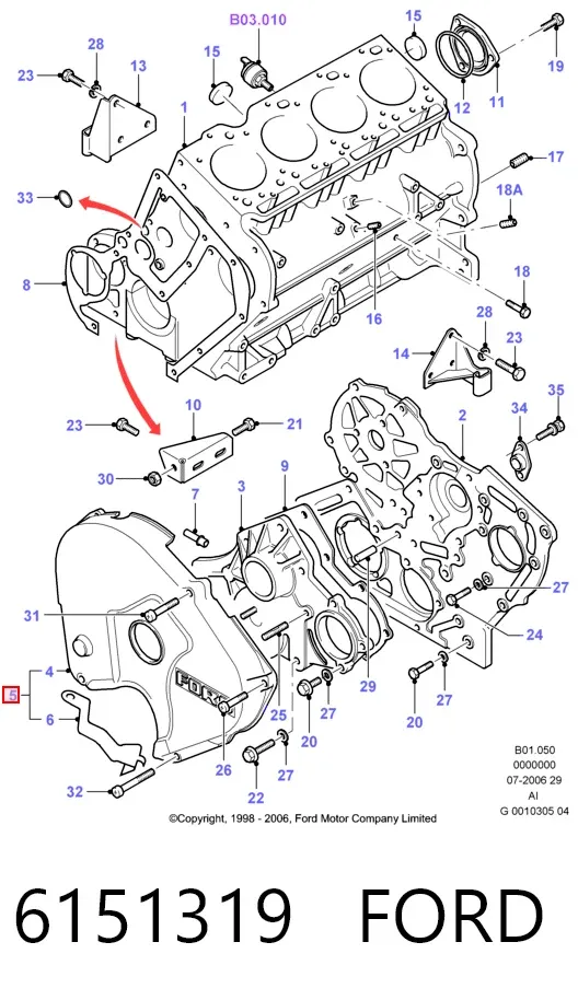 Proteção da correia do mecanismo de distribuição de gás 6151319 Ford