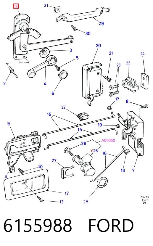 Mecanismo de acionamento de vidro da porta dianteira direita Ford Transit IV