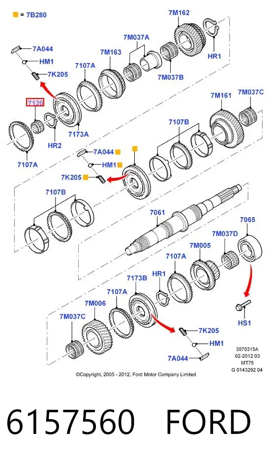 Rolamento da árvore primária da Caixa de Mudança 6157560 Ford