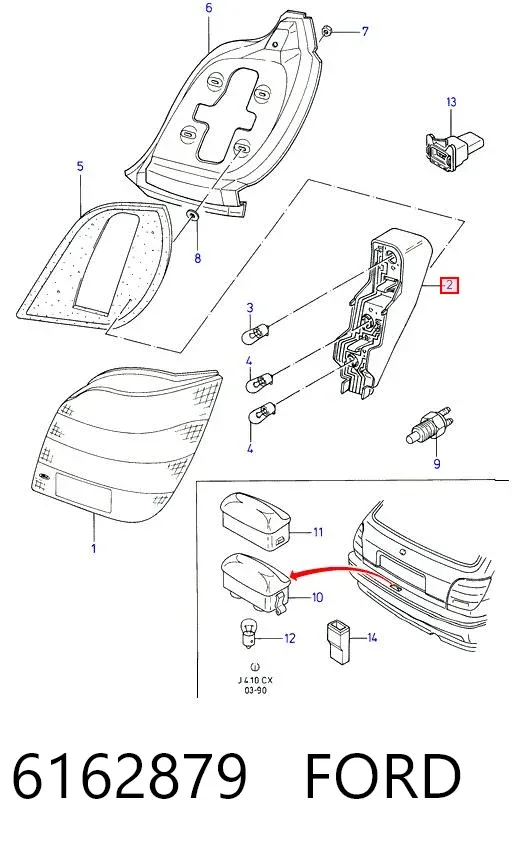 Base (casquilho) da luz traseira 6162879 Ford