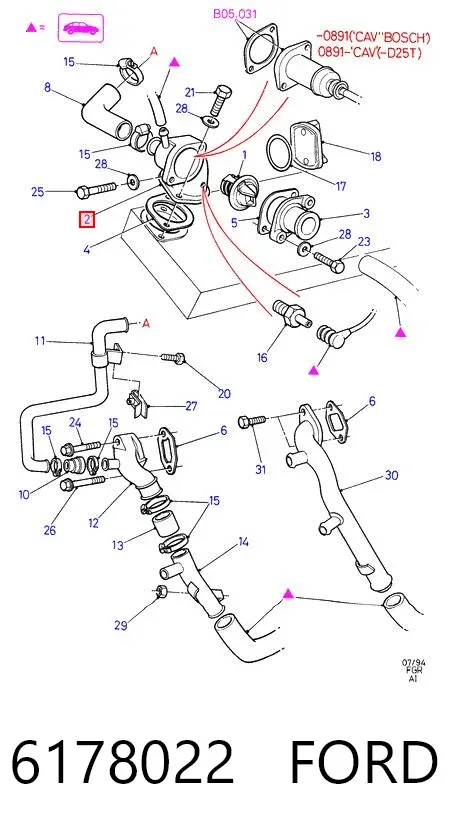 Caixa do termostato 6178022 Ford