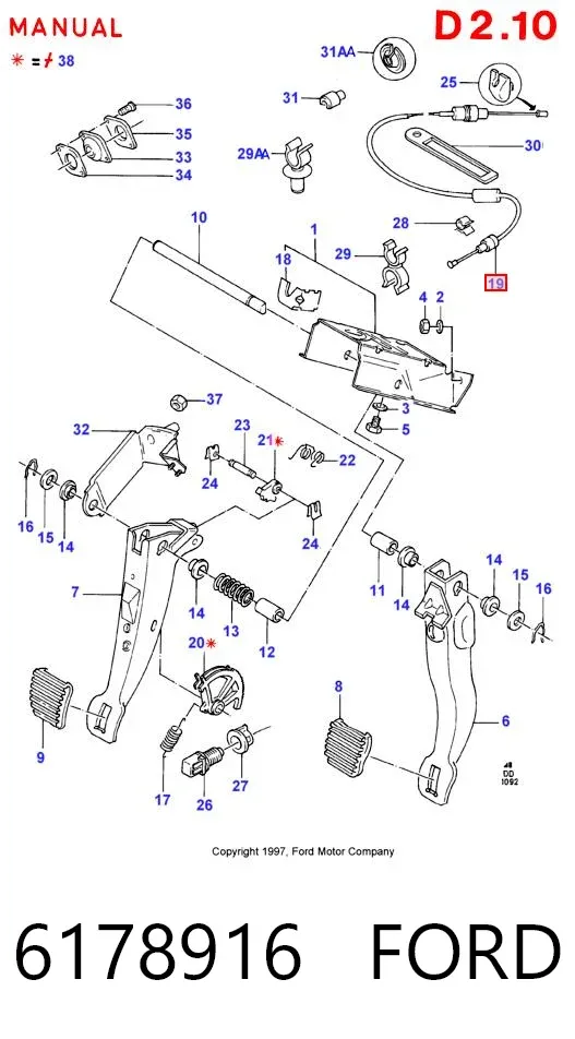 Cabo de embraiagem 6178916 Ford