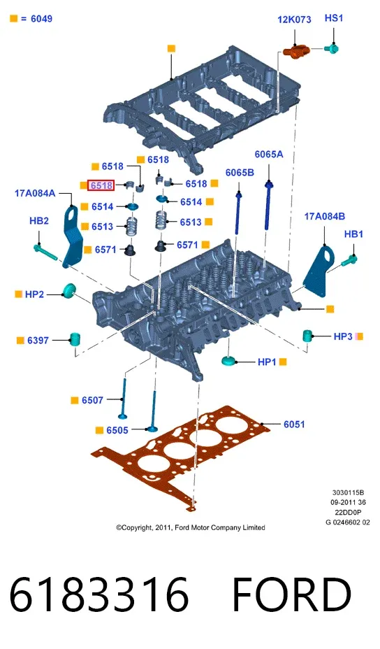 Peça inserida de válvula 6183316 Ford