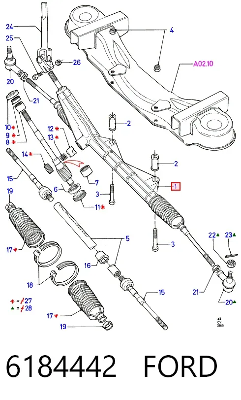 Cremalheira da direção 6184442 Ford