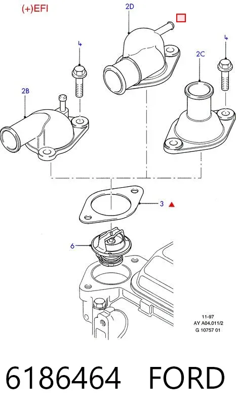 Sensor de temperatura do fluido de esfriamento (de ativação de ventilador do radiador) 6186464 Ford