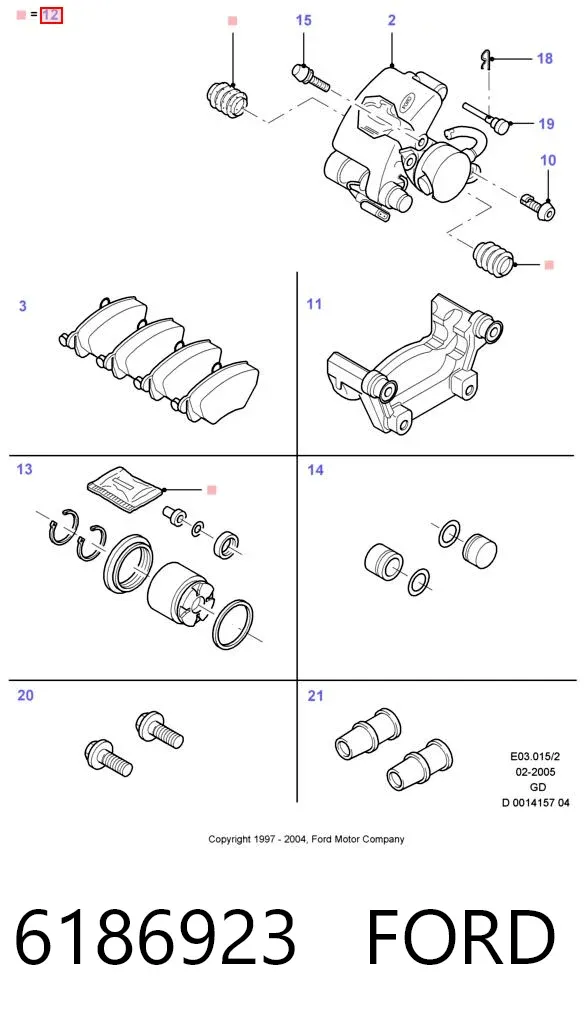 Kit de reparação de suporte do freio dianteiro 6186923 Ford