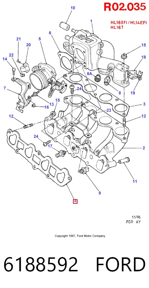 Vedante inferior de tubo coletor de admissão Ford Orion II
