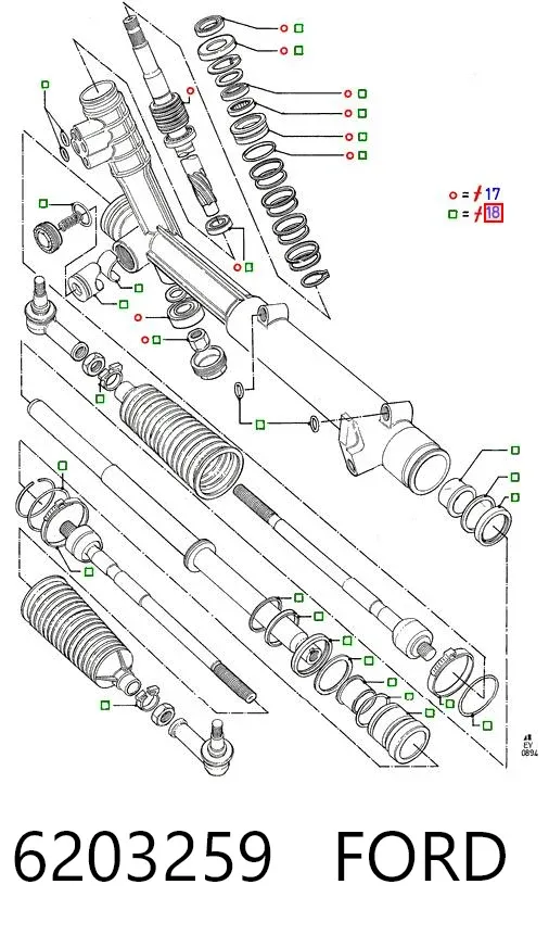 Kit de reparação da cremalheira da direção (do mecanismo), (kit de vedantes) 6203259 Ford