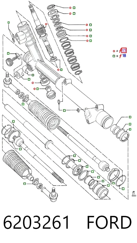 Kit de reparação da cremalheira da direção (do mecanismo), (kit de vedantes) Ford Transit IV