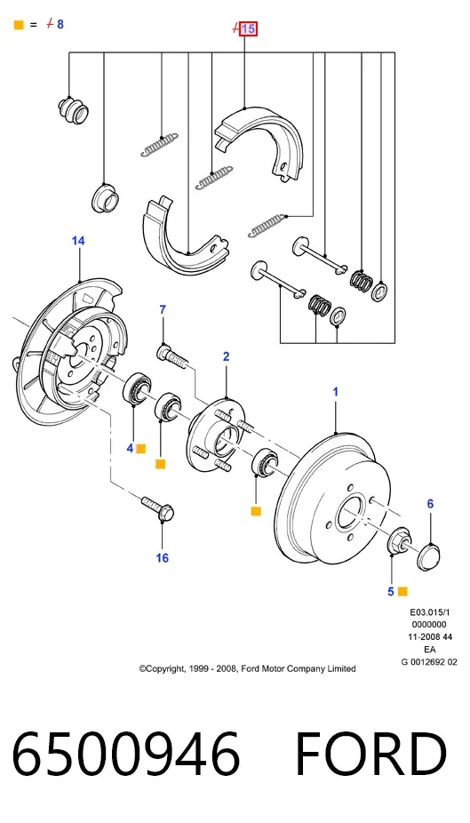 Sapatas do freio de estacionamento 6500946 Ford