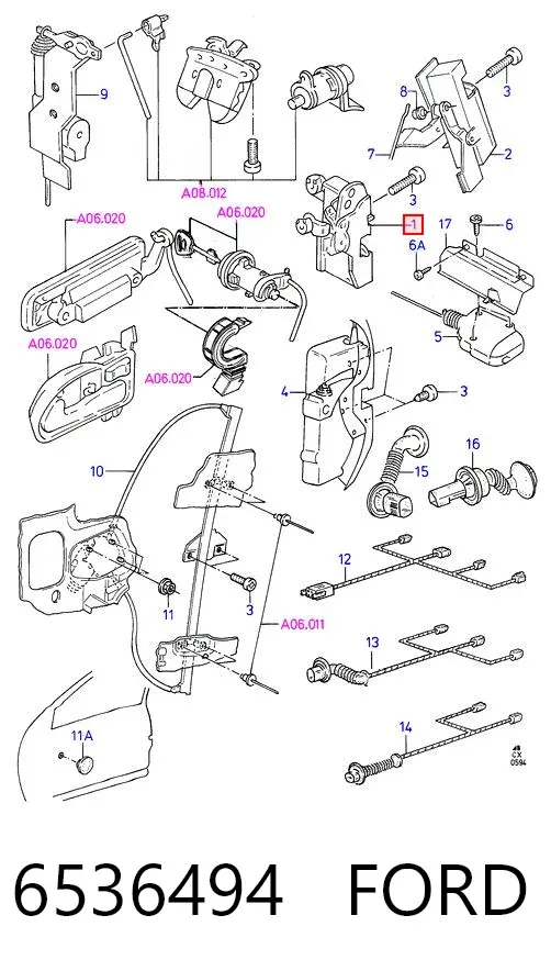 Fecho da porta dianteira esquerda 6536494 Ford