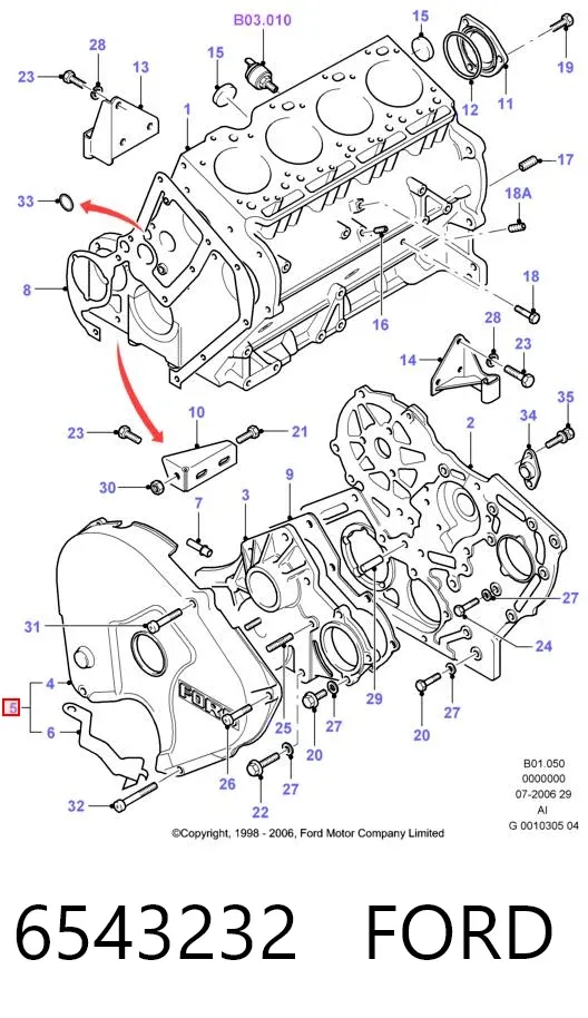Proteção da correia do mecanismo de distribuição de gás 6543232 Ford