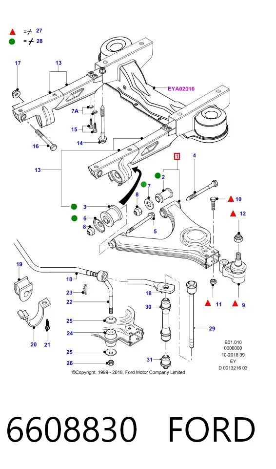 Braço oscilante inferior direito de suspensão dianteira 6608830 Ford
