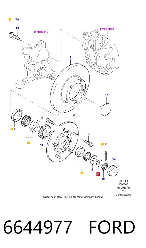 Porca de cubo dianteiro 6644977 Ford