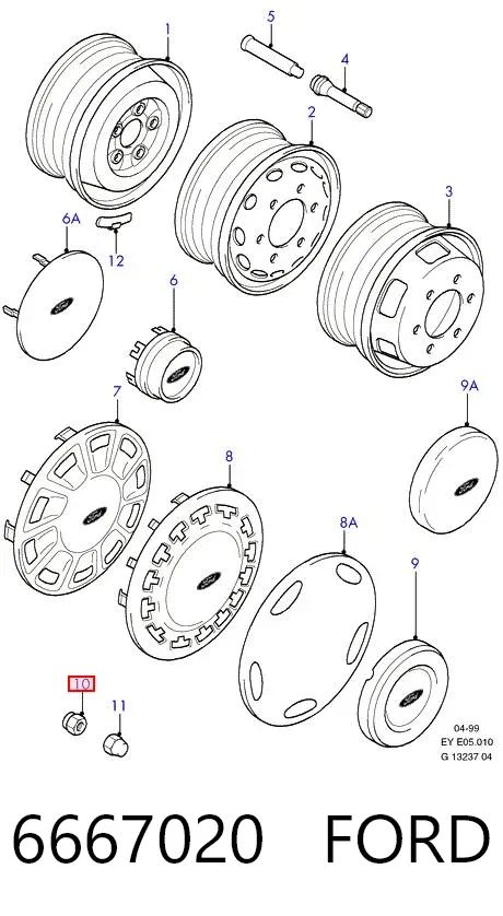 Porca de roda 6667020 Ford