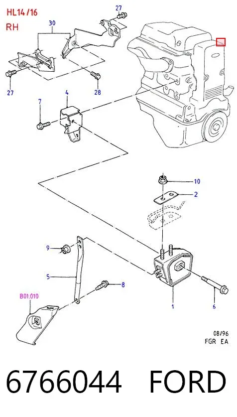 Coxim (suporte) esquerdo de motor 6766044 Ford