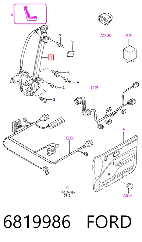 Mecanismo de acionamento de vidro da porta dianteira esquerda Ford Orion III