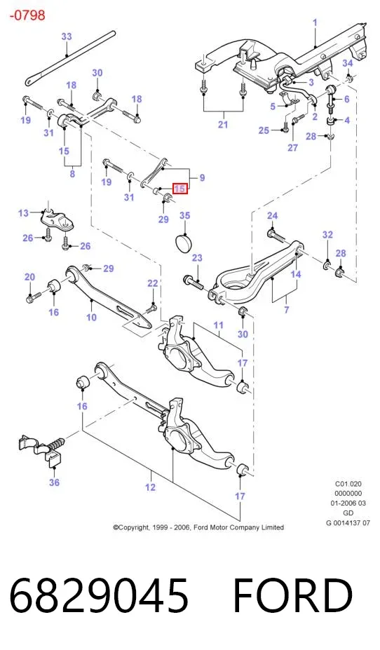 Bloco silencioso da barra Panhard (de suspensão traseira) 6829045 Ford