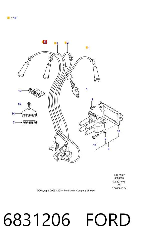 Fios de alta voltagem, kit 6831206 Ford