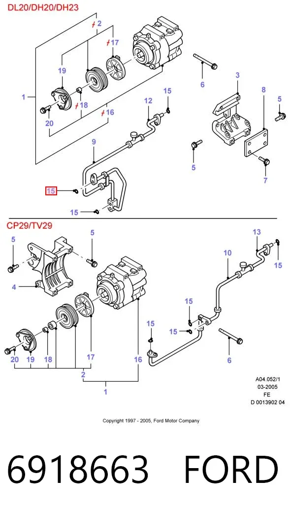 Vedante anular de tubo de aparelho de ar condicionado 6918663 Ford