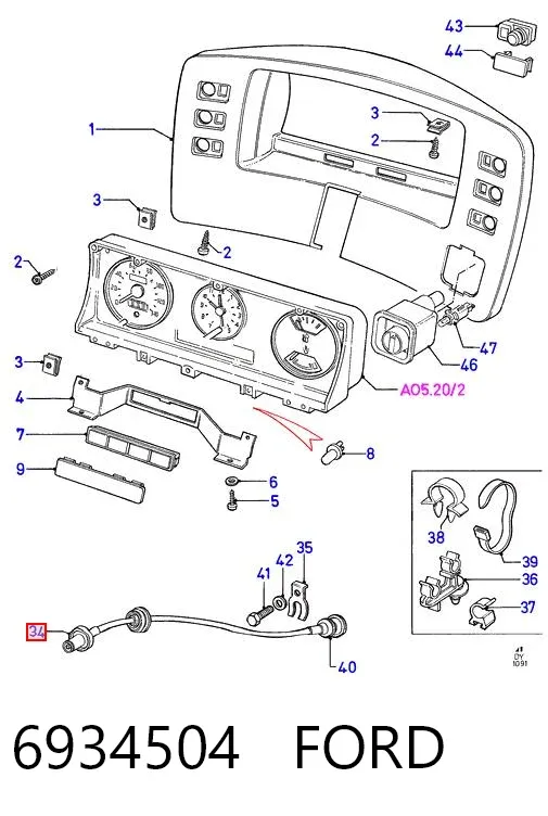 Cabo de acionamento de velocímetro 6934504 Ford