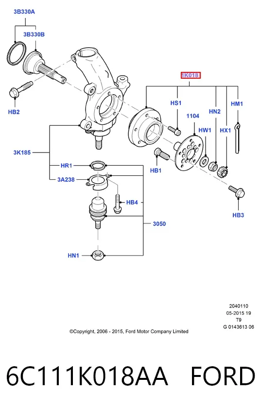 Rolamento de cubo dianteiro 6C111K018AA Ford