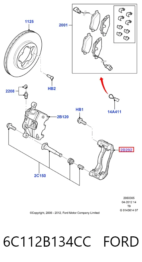 Braçadeira do freio de suporte dianteiro 6C112B134CC Ford