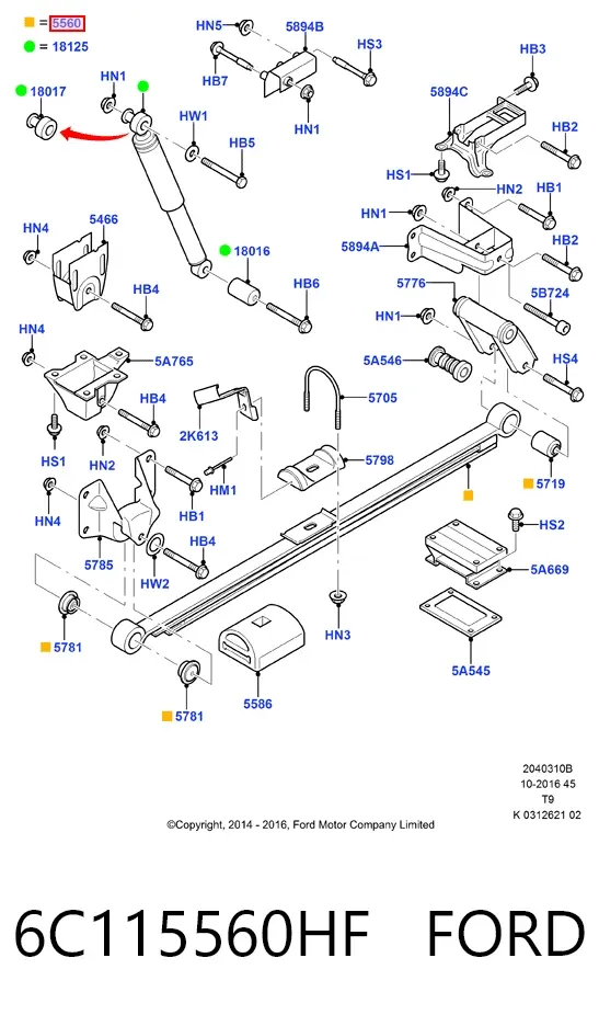 Suspensão de lâminas traseiro 6C115560HF Ford