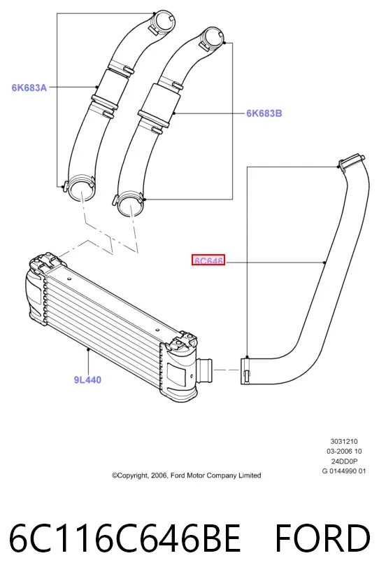 Mangueira (cano derivado) de intercooler 6C116C646BE Ford