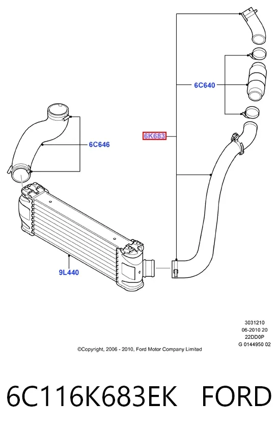 Mangueira (cano derivado) de intercooler 6C116K683EK Ford