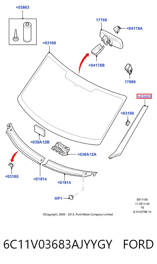 Moldura esquerda de pára-brisas 6C11V03683AJYYGY Ford