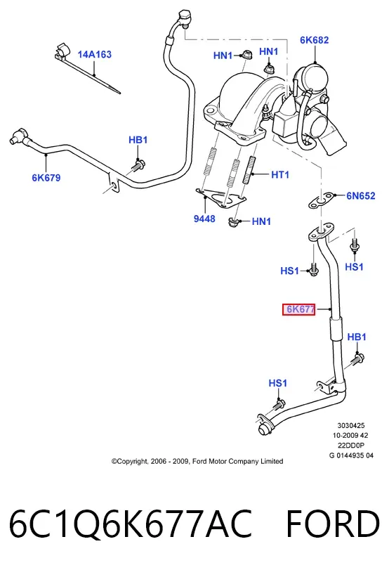 Tubo (mangueira) de derivação de óleo de turbina 6C1Q6K677AC Ford