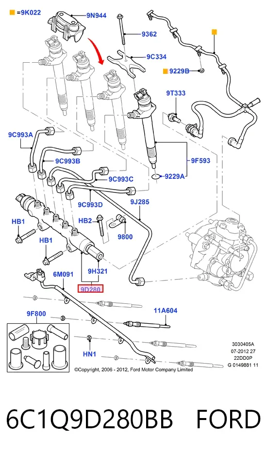 Distribuidor de combustível (rampa) 6C1Q9D280BB Ford