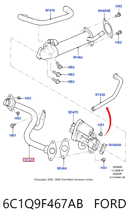 Cano derivado do sistema de recirculação dos gases de escape EGR 6C1Q9F467AB Ford