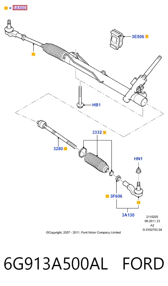 Cremalheira da direção 6G913A500AL Ford
