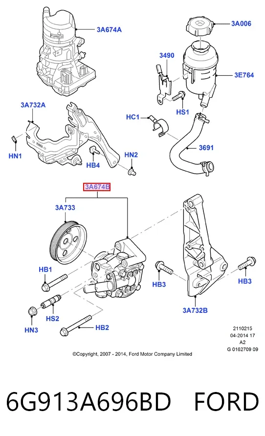 Bomba da Direção hidrâulica assistida 6G913A696BD Ford